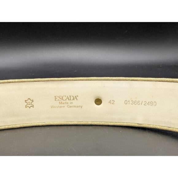 Vintage ESCADA Gold Metallic Leather Belt Western Germany Faux Pearl Lrg Buckle main image 6